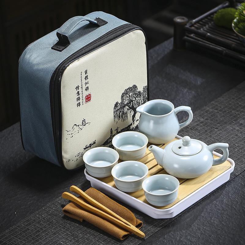Travel tea set Ge kiln Ru kiln set tea tray home wedding opening real estate souvenir