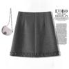 2026 Winter Women's Gray A-Line Skirt: High-Waisted, Slimming, Lace-Pleated Short Skirt for Petites