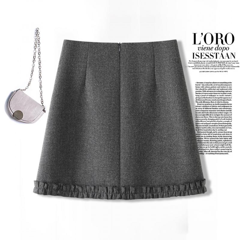 2026 Winter Women's Gray A-Line Skirt: High-Waisted, Slimming, Lace-Pleated Short Skirt for Petites