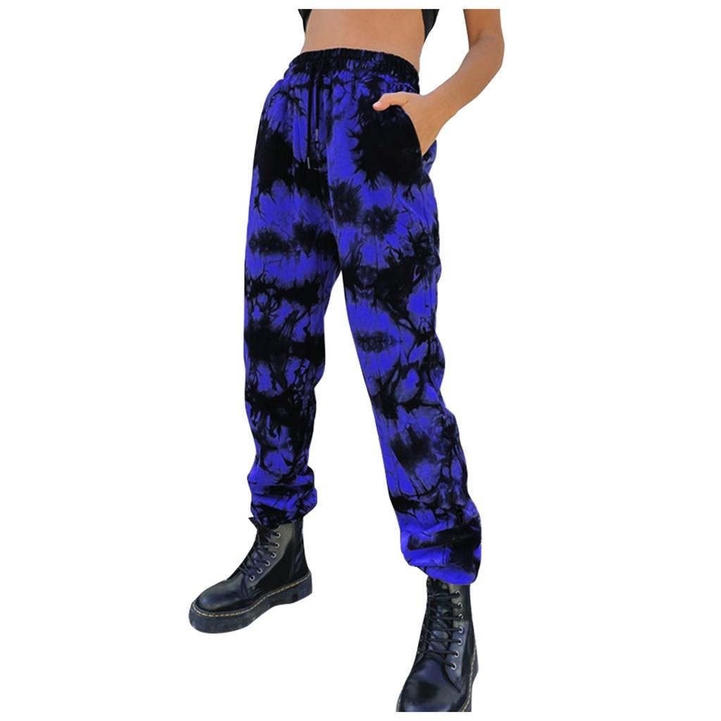 Fashion Women's Casual High Elasticity Tie-Dyed Elastic Band Pants With Pockets