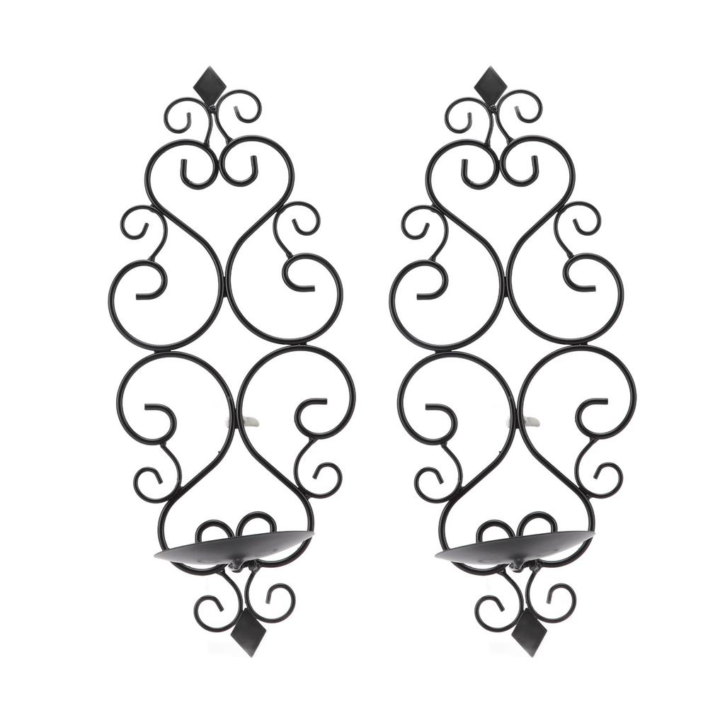 2 Pcs Candle Holder Exquisite Classical Style Black Iron Wall Mounted Candlestick for Living Rooms Bedroom Hallways
