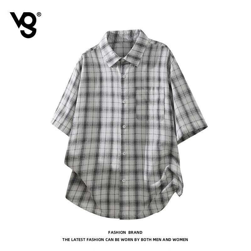 VUUG Men s Color Block Plaid Short Sleeve Shirt XL