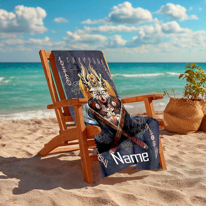 Personalisierbares, maßgeschneidertes Proof-Strandtuch mit Wikinger-Zeichenmuster - weich, saugfähig, schnelltrocknend, perfekt für Schwimmen, Camping & Baden