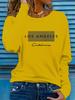 Women's Spring and Autumn 100% Polyester Casual Fashion Long Sleeve Los Angeles Letter Graphic Printed Round Neck T-shirt