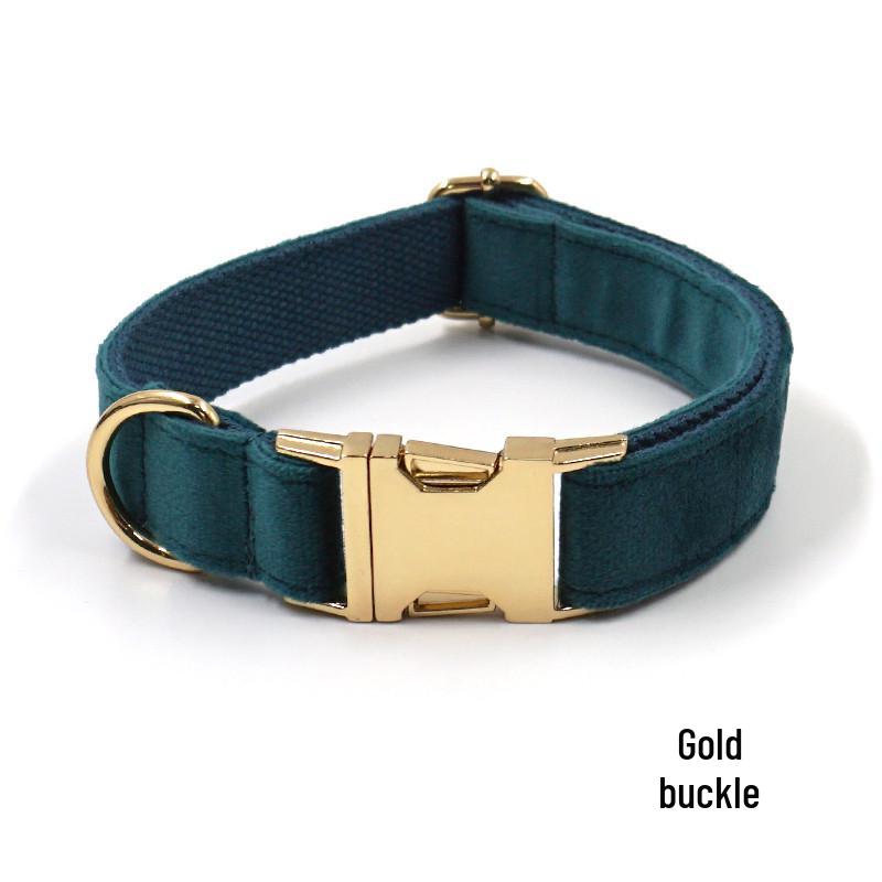 Emerald Green Velvet Dog Collar with Customizable Zinc Alloy Buckle for Outdoor Safety L