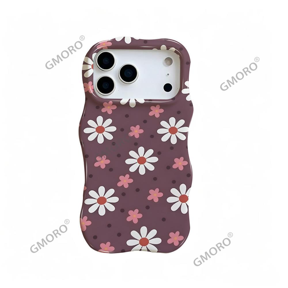 Contrasting Color White Floral Wavy Film Two-in-one High-end Women's Apple 17pm European and American Hot-selling iPhone16