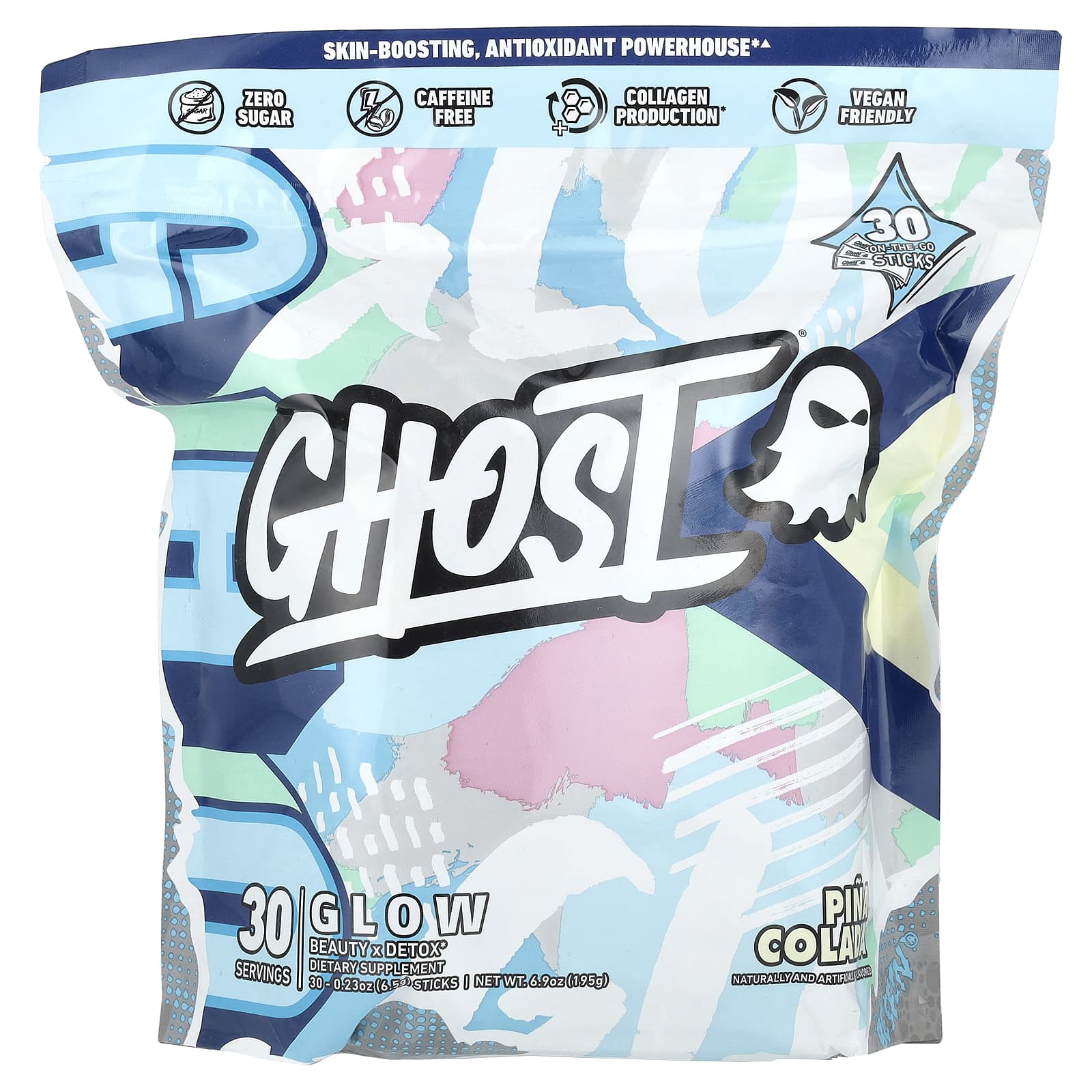 

Ghost, Glow, Pina Colada, 30 packs, 6.5g (0.23oz) each