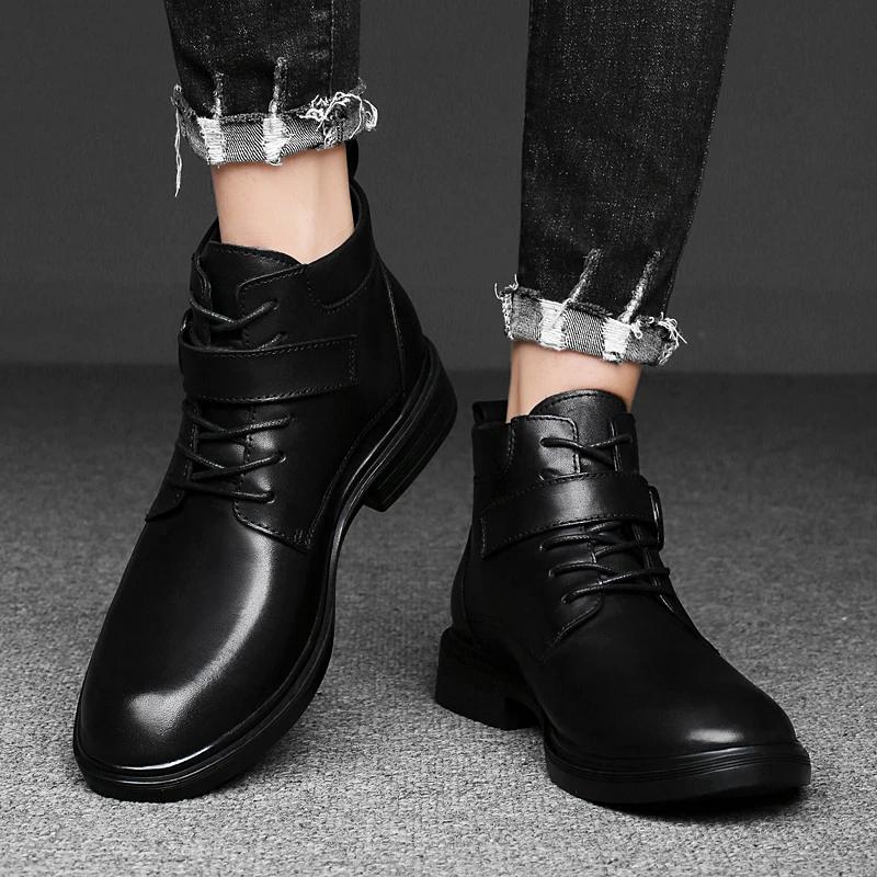 Genuine Leather Men's Motorcycle Boots Handmade Retro Man Walking Shoes High Quality Male Ankle Boots Luxury Brand Basic Boots