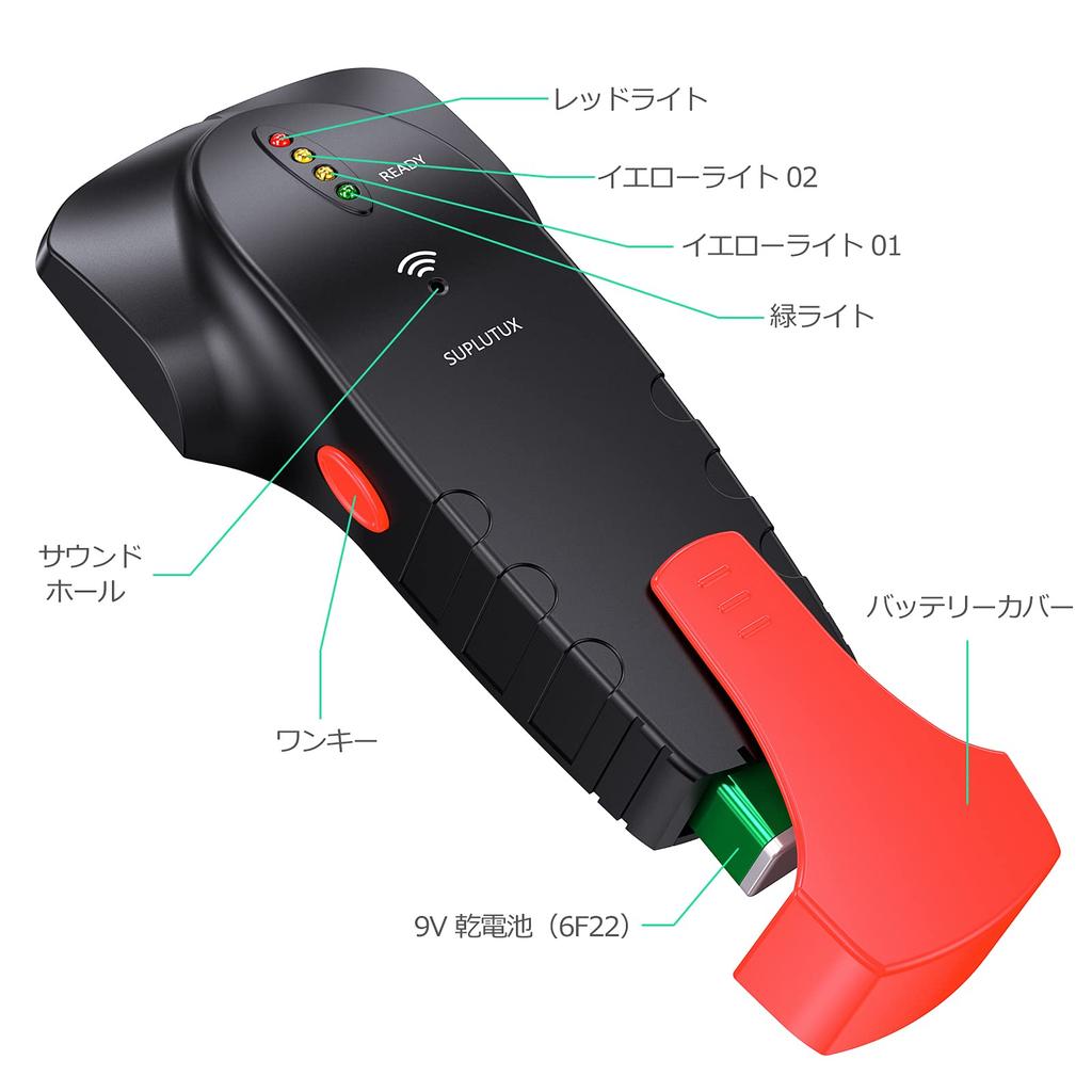 Senzor zadní stěny, Hledání základny, Hledání zadní stěny, Pro interiérové materiály, Detekce dřeva, Vysoká citlivost, 9V a japonský manuál v balení ST100