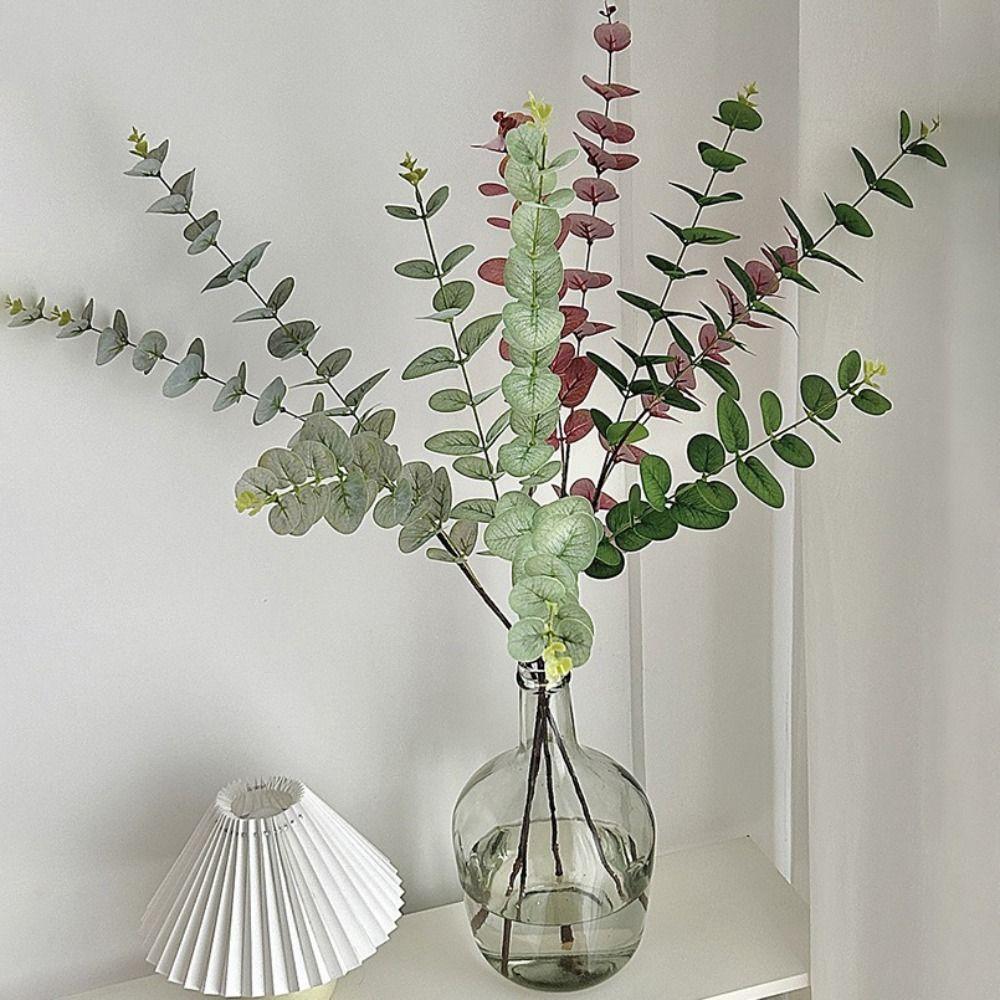 Plastic Artificial Eucalyptus Leaf Pulp Leaf Imitation Plant 3 Fork Eucalyptus 3D Printing Green Plant Decor Wedding Decoration