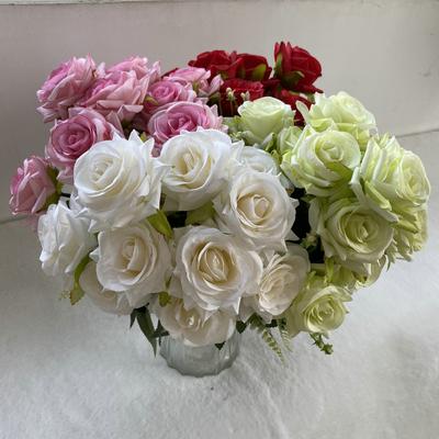 4pcs Silk Fake Flowers Artificial 12 Head Golden Horn Roses Bouquet Hotel Decoration Red Flower Simulation Rose Hall Decorative