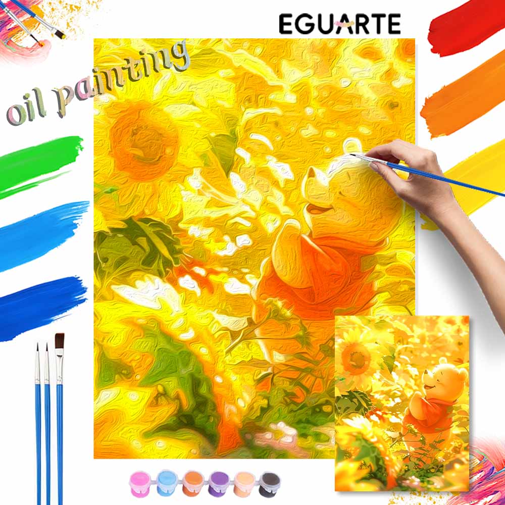 Disney digital oil painting Winnie Sunflower diy coloring handpainted handpainted filling home decoration gift for wall art decor home