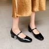 New fashion medium heel single shoes women's round head solid color casual soft sole large size shoes non-slip beef tendon sole four seasons small