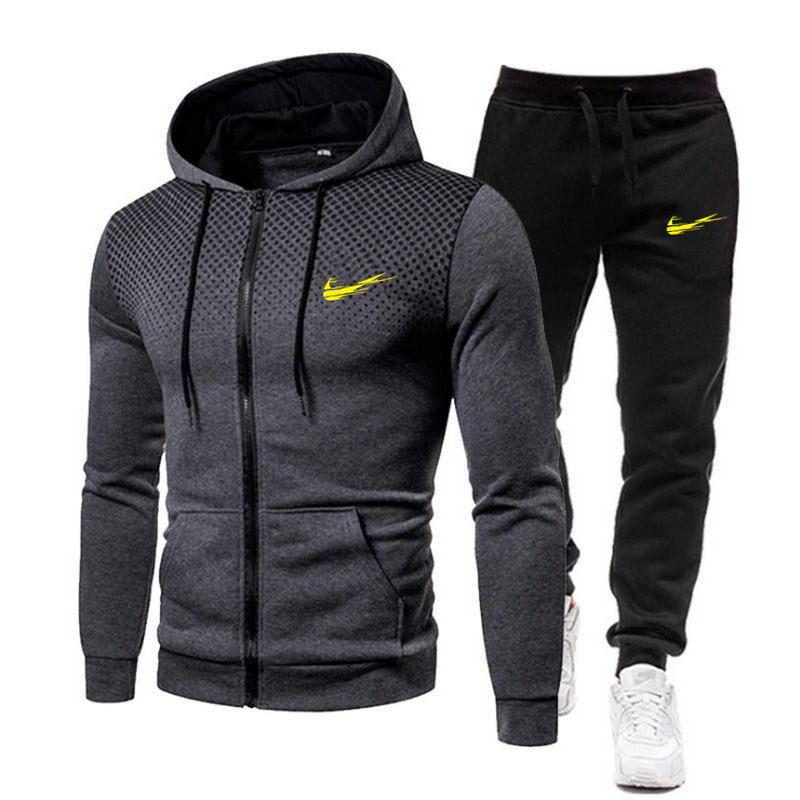 Men's Suit Sportswear Casual Zipper Hooded Sweater + Sweatpants Autumn and Winter Men's Casual Sports Suit