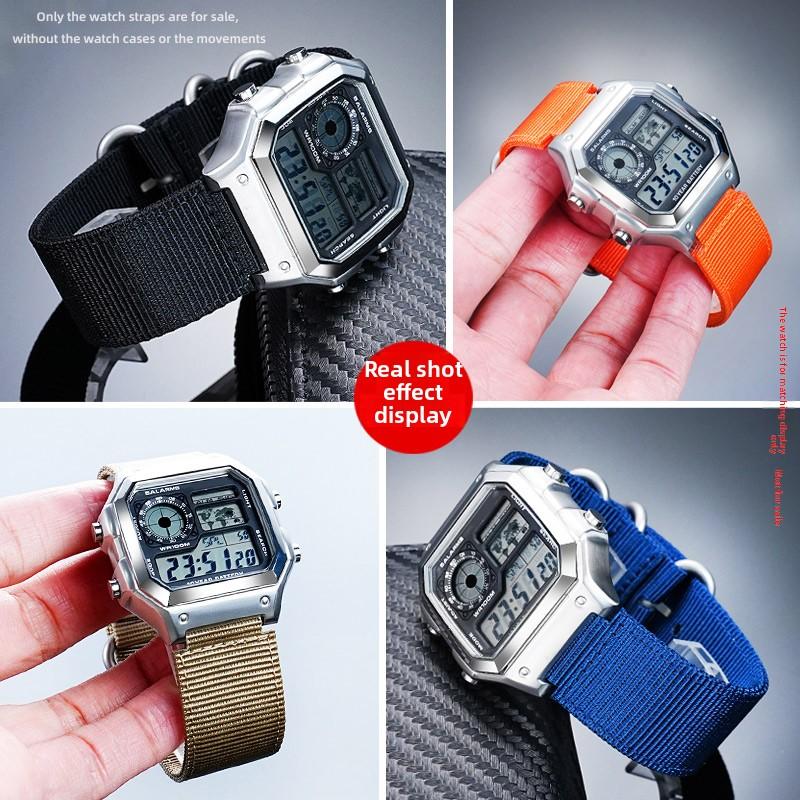 Nylon-Canvas-Uhrenarmband für Casio AE1200 AE1300 A158W/A159 A168 W-218H DW-H5600 Armband konvexe Aufnahme Herren Outdoor-Sport Armband