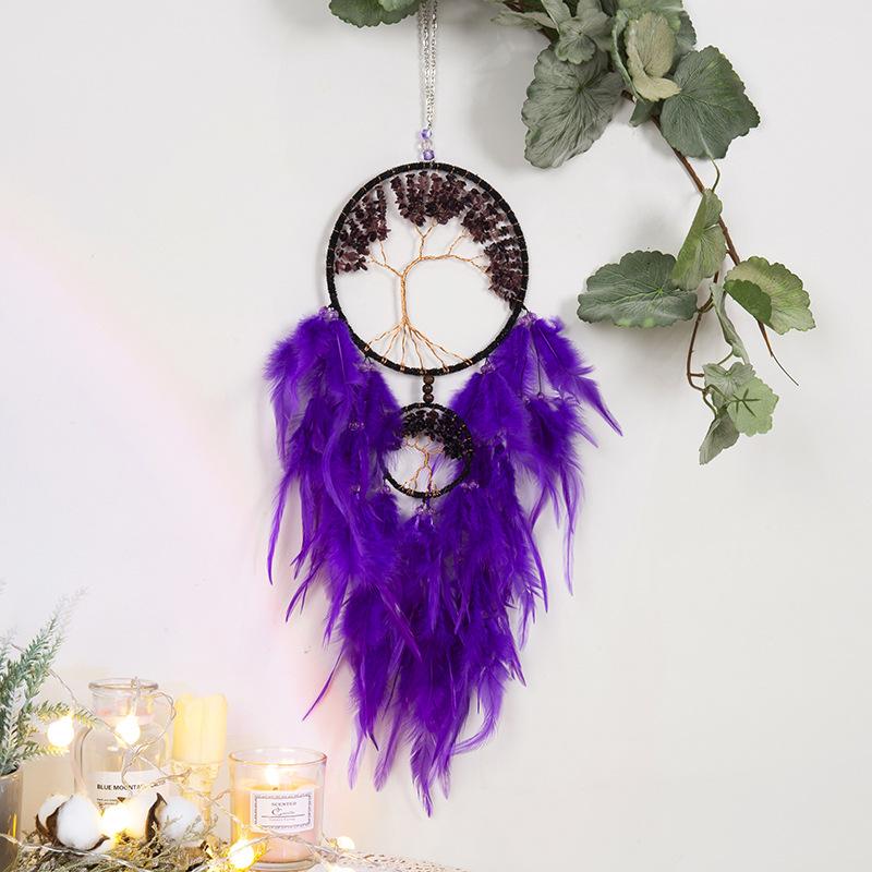Tree of Life Dream Catcher Handmade Pink Gravel Wall Hangings Feather Craft Home Decor Wind Chimes DreamCatchers Room Decorate