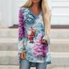 Ladies' Fashionable Casual Christmas Printed T-shirt Long Sleeved V-neck Mid Length Top