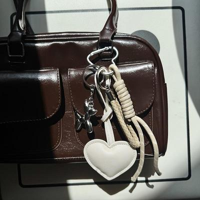 Yogodlns Bag Pendant Gift Heart Shape PU Leather Braided Rope Bag Decor Charm Bag Accessory Ornament