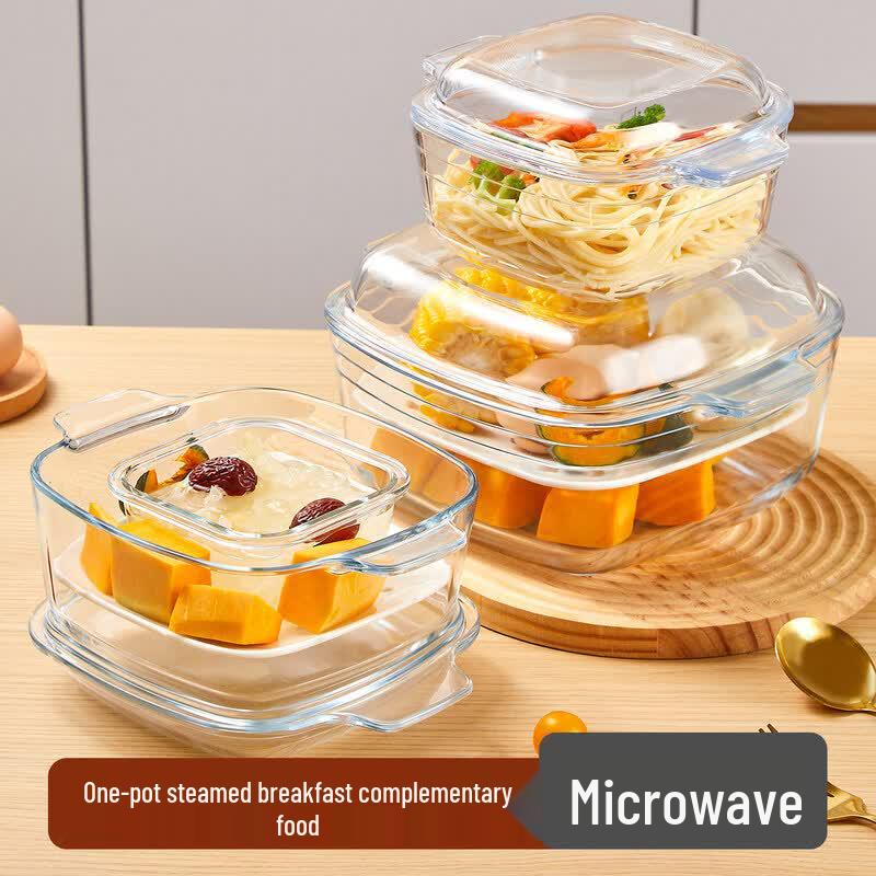 Transparent Microwave-Safe Glass Bowl with Lid