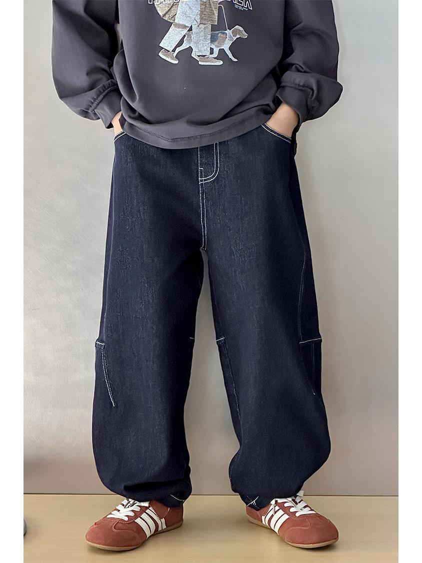 

Джинсы для мальчиков в корейском стиле свободного кроя с прямыми штанинами на осень 2025 года 170 cm синий