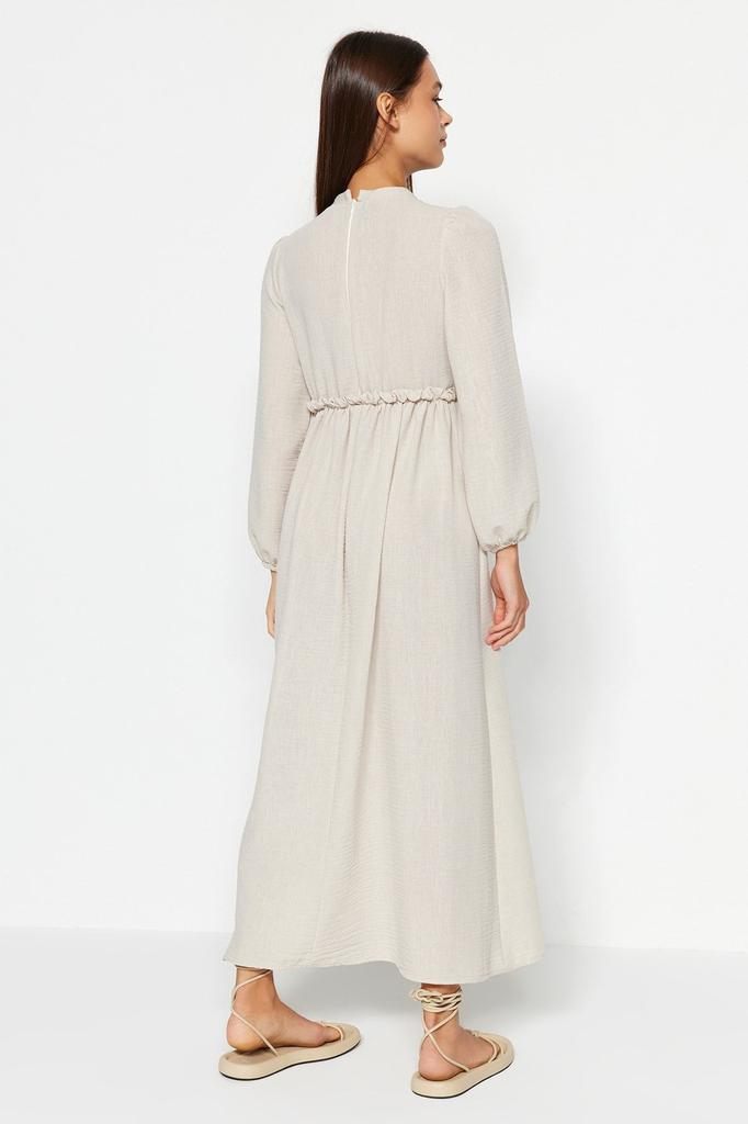 Women's Style Hijab Dress Ecru Guipure Detailed Woven Dress