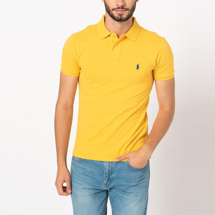 Polo Ralph Lauren Logo Ensfarget Kortermet Poloskjorte Herre topper Gul 710536856-297