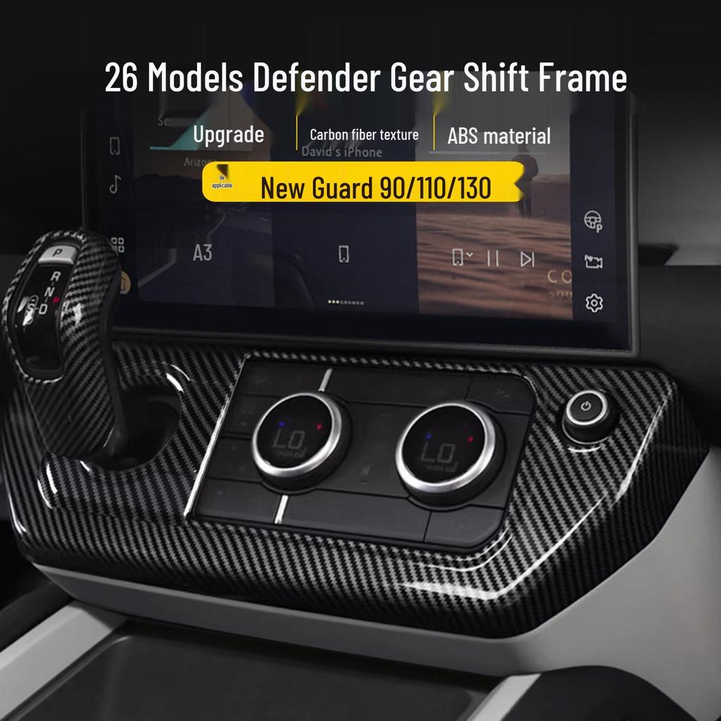 Fits 26 Land Rover Defender models: Gear Shift Frame, Lever Head, Center Console, and Air Conditioning Panel Decorative Stickers.