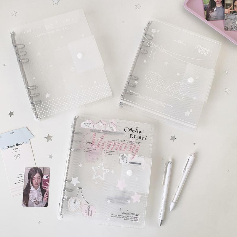 A5 Løsbladsmappe Organisering Kirsebær/Engel Vinge Gennemsigtig Klar Album Organizer Cover Til Kpop Fotokort Samling