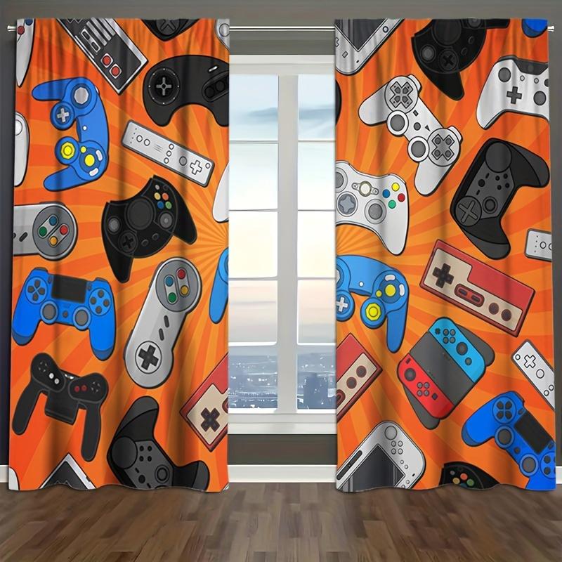 2pcs Cartoon Game Controller Curtains Men Video Gamepad Curtains For Living Room, Bedroom, Office, Kitchen, Study Home Decor