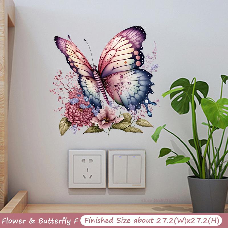 Pegatinas de Pared de Flores Mariposa Decoración de Puerta de Baño de Inodoro Mural Decoración del Hogar Papel Pintado Autoadhesivo
