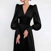 White Single Breasted Elegant Dress for Women Party Robe High Waist Satin Long Dress