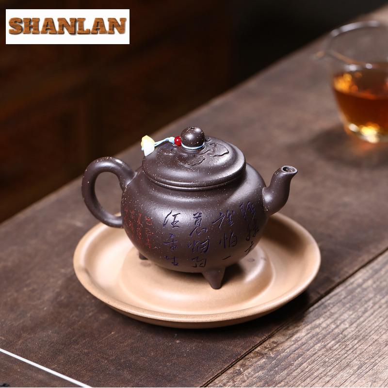 340ml Boutique Yixing Purple Clay Teapots Handmade Tripodia Pot Raw Ore Purple Jade Gold Sand Kettle Chinese Zisha Tea Set Craft