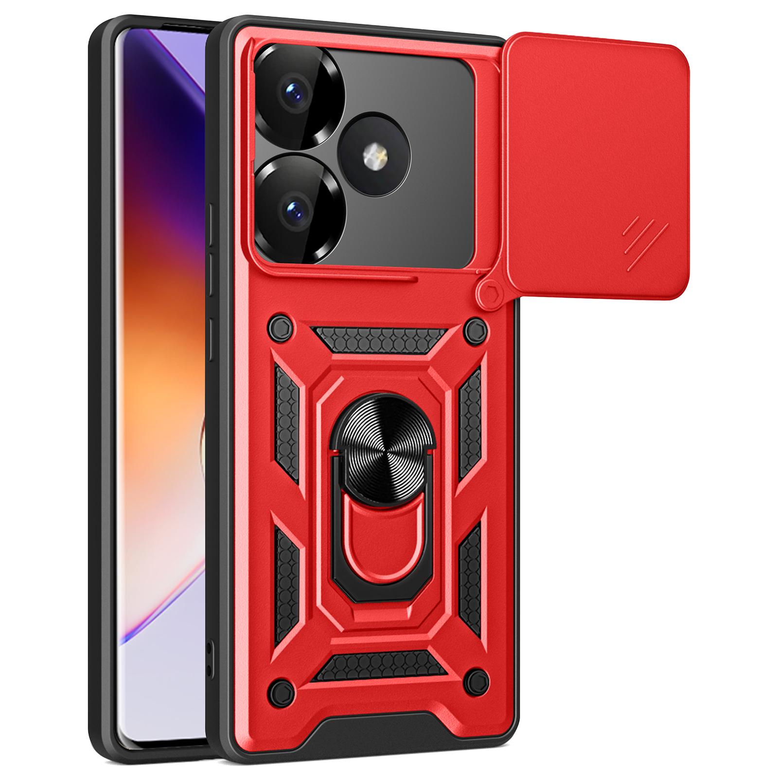 

Для Xiaomi Redmi Turbo 3 5G/Poco F6 5G Чехол для телефона из ПК+ТПУ с подставкой и сдвижной крышкой для камеры Red