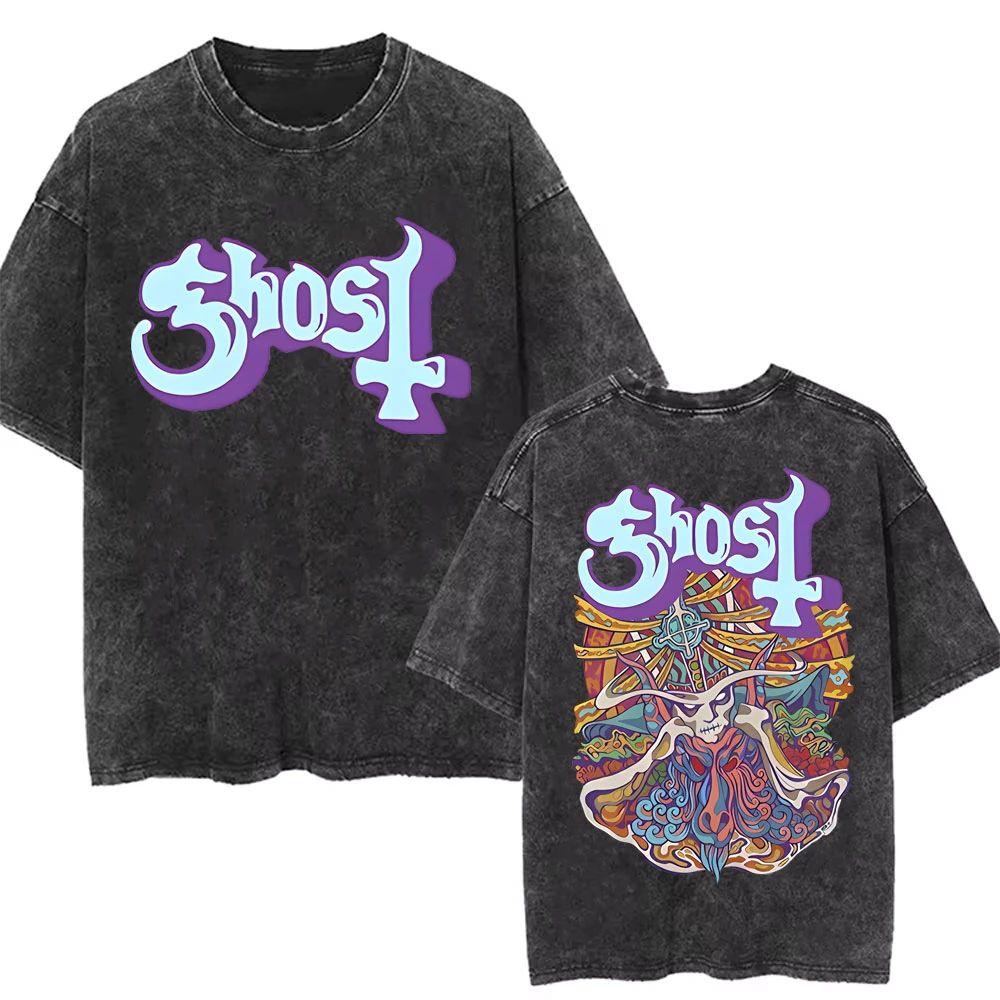 

Washed Vintage Ghost Band T-shirt Men s Women s Summer Oversized Tshirt Male 90s Gothic Streetwear Men Women Rock Metal Music T Shirts XXXL жовтий