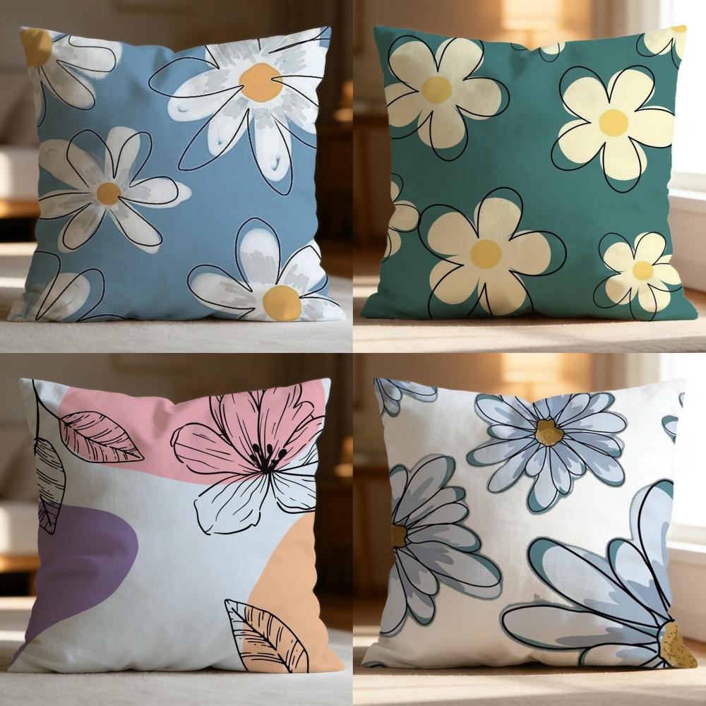 Hot Line Flowers Cushion Cover Soft Washable Pillow Case Multi-Scene for Couch Bed Travel Office Use