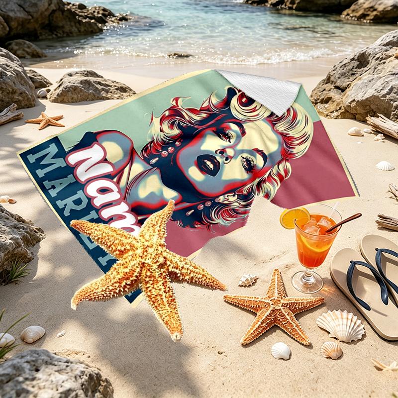 Personalisierter Marilyn Monroe Strandtuch mit individuellem Namen, für Reise, Camping, Strandparty, Heimdekoration, Geburtstagsgeschenk für Familie & Freunde
