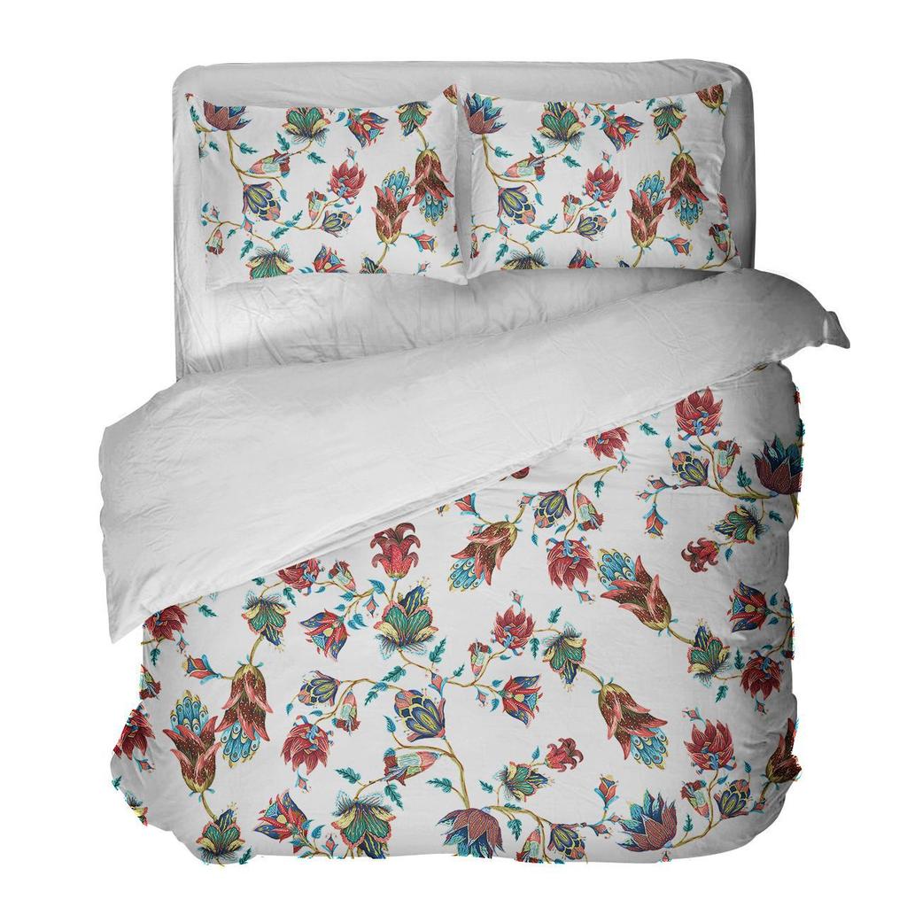 3D Printing Three-Piece Flower Set With Bear Retro Student Dormitory Bed Sheet Three-Piece Bedding Printing