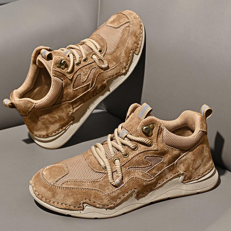 Fashion New Man Sneakers Stylish Hiking Shoes Solid Color Trainers Comfortable Treking Footwear Non-slip Mens Suede Leather Hiking Shoes