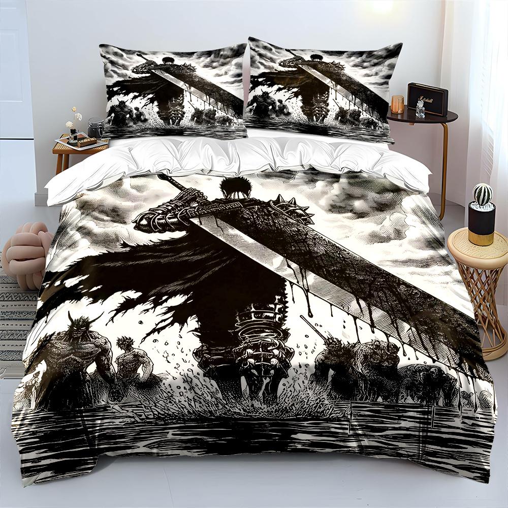 Black-armored warrior wielding a greatsword Print Bedding Set 1Duvet Cover 2Pillowcases for Adult Children Luxury Gift Full Size