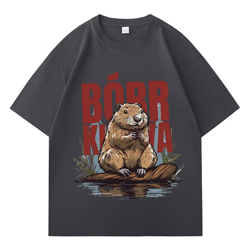 Bober Kurwa Bobr T-Shirts Lustiges Biber-Meme T-Shirt Herren Damen Baumwolle Klassisch Locker Übergröße Anime Kleidung