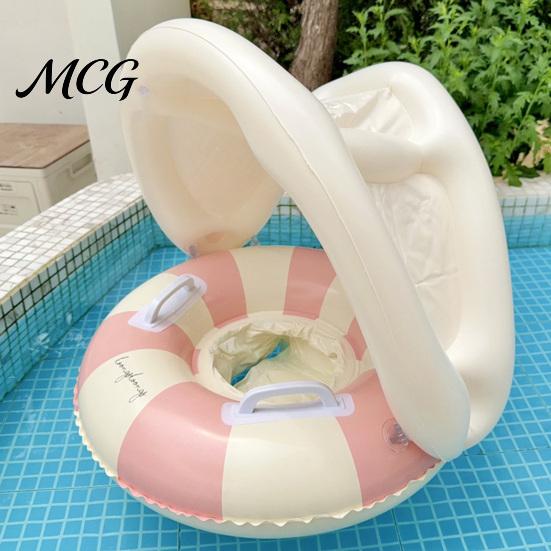Aufblasbarer Schwimmring Baby mit abnehmbarem Verdeck, Gestreifter Pool Schwimmring Sitz Schwimmgriff, Sonnenschutz Schwimmen für Kleinkinder Kleinkind