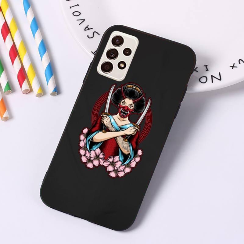 Samurai Gril Dámský Kryt na Telefon Pro Samsung A91 A81 A73 A72 A71 A30S A20 A12 A13 A52 A53 4G 5G Měkký Černý Kryt na Telefon