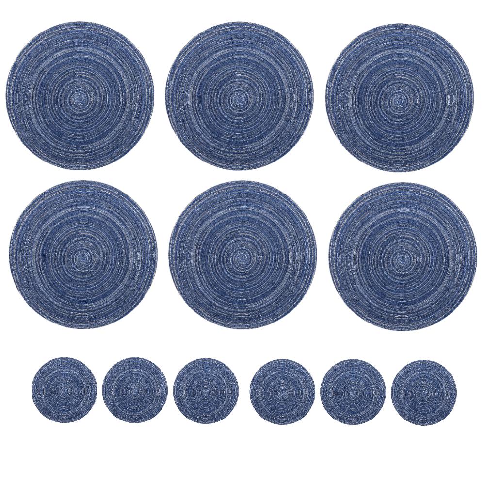 Set of 6 Round Braided Placemats Table Mats Woven Non-Slip Dining Table Heat Resistant Bowl Pads Kitchen Drink Cup Coasters
