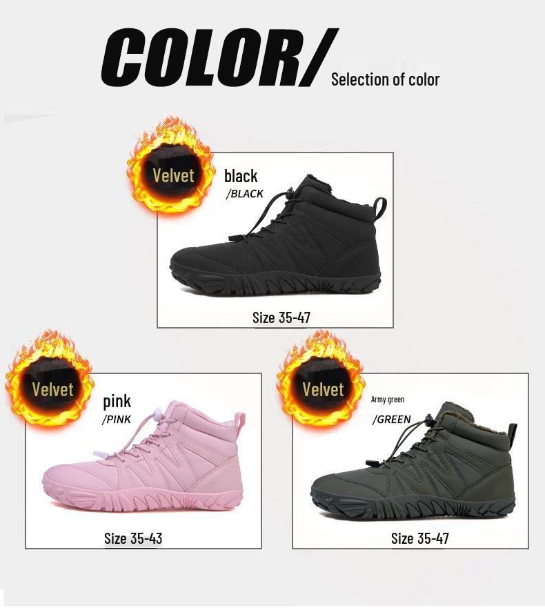 New Winter Outdoor Non-Slip Splash-Proof Snow Boots with Velvet Lining for Couples - Warm Mountaineering Five-Finger Design