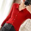 Neues Shirt Damen Langarm Strickjacke Jacke Slim-fit Große Größe PO-Ausschnitt Pullover Einfarbig Knopf-Oberteil