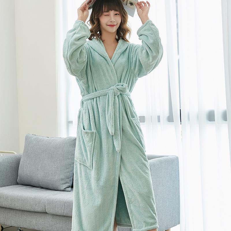 Unisex Coral Fleece Long Bathrobe: Soft, Thick, and Absorbent for Home, Salon, or Hotel Use