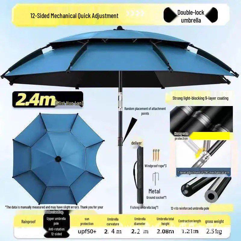 Adjustable Sunshade Umbrella for Fishing, Camping, and Outdoor Use with Black Glue Sun Protection