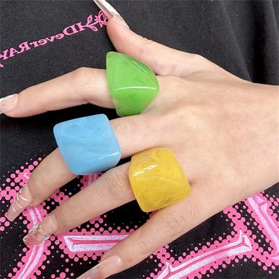 Colorful Candy Color Resin Rings for Women Sweet Acrylic Korean Fashion Cute Anillos Mujer Geometric Irregular Simple Jewelry