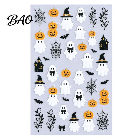 Halloween Nail Art Stickers Women for Halloween, Spooky Ghost Pumpkin Spider Web Bat Decorative Manicure Thorns Decal, DIY Supplies Holiday