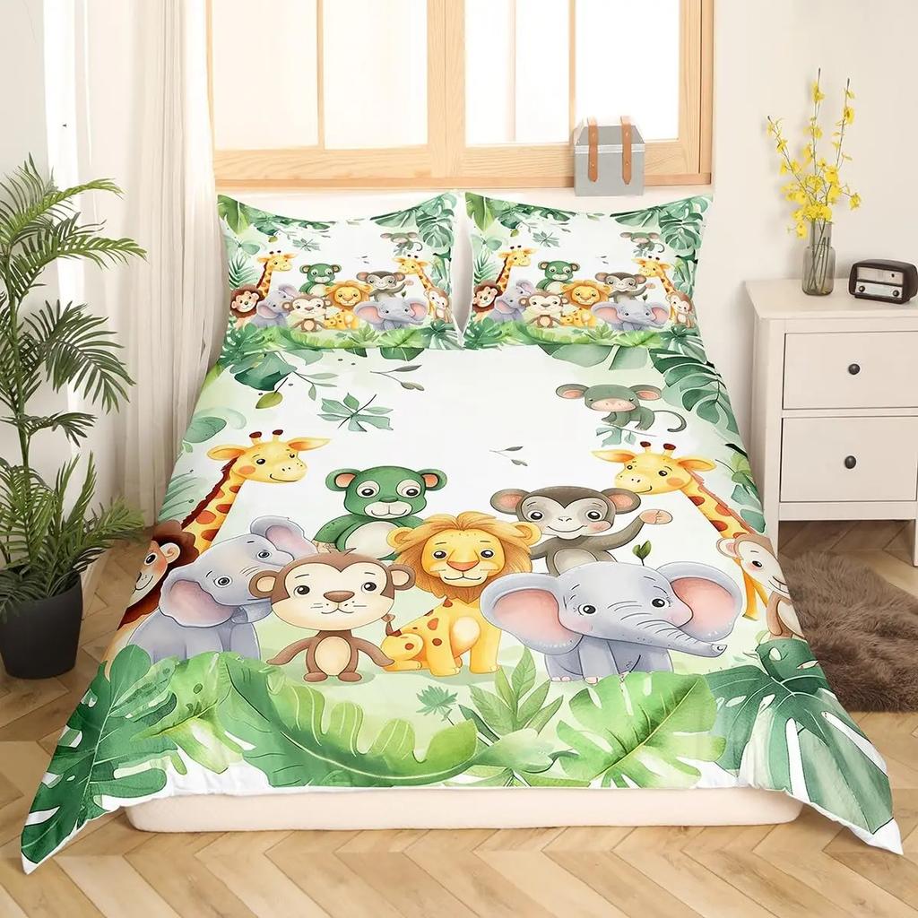Comforter Cartoon Animals Cute Giraffe Monkey Tiger Elephant Bedding Set Lovely Wildlife Comforter Polyester